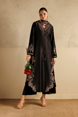 3Pc Suit – Textured Sheesha Silk Unstitched with Velvet & Pure Silk Dupatta By Iznik