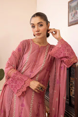 IR-600 | 3PC Unstitched Suit Embroidered Chikankari Lawn Izar By Johra