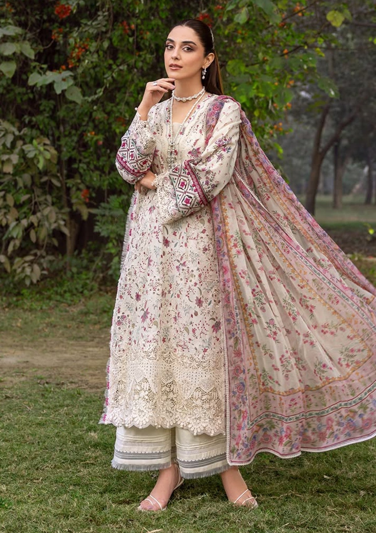3-PC Unstitched DIgital Printed Chikankari Lawn By Elaf Premium | ERC-5A