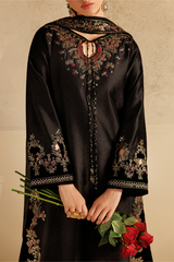 3Pc Suit – Textured Sheesha Silk Unstitched with Velvet & Pure Silk Dupatta By Iznik
