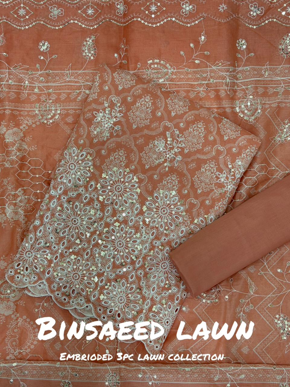 3-PC Unstitched Embroidered Lawn By Bin Saeed | BS-6