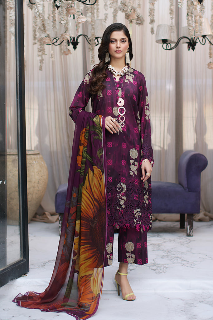 3-PC Charizma Combination Lawn Shirt with Printed Chiffon Dupatta CCS4-03