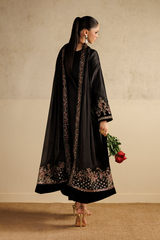 3Pc Suit – Textured Sheesha Silk Unstitched with Velvet & Pure Silk Dupatta By Iznik