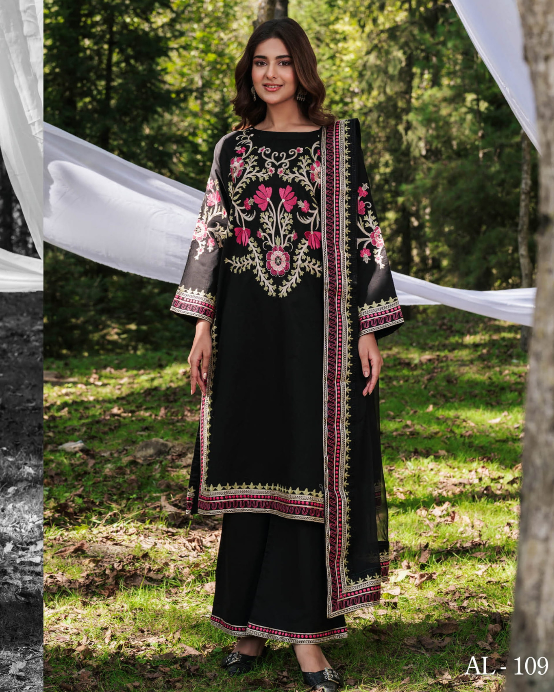 3-PC Unstitched Embroidered Lawn Silent Pine Tale By Afsanah | AL-109