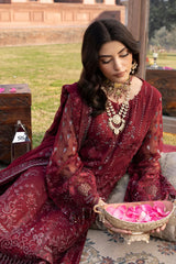 D-04 Burgundy | 3PC Unstitched Suit Luxury Chiffon Dilkash By Lavish Premium
