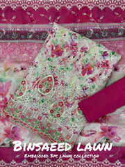 3-PC Unstitched Embroidered Lawn By Bin Saeed | BS-3