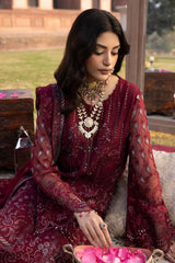 D-04 Burgundy | 3PC Unstitched Suit Luxury Chiffon Dilkash By Lavish Premium