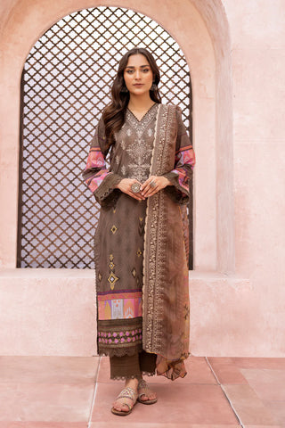 MT-499 | 3PC Unstitched Embroidered Printed Lawn Mehtab By Johra