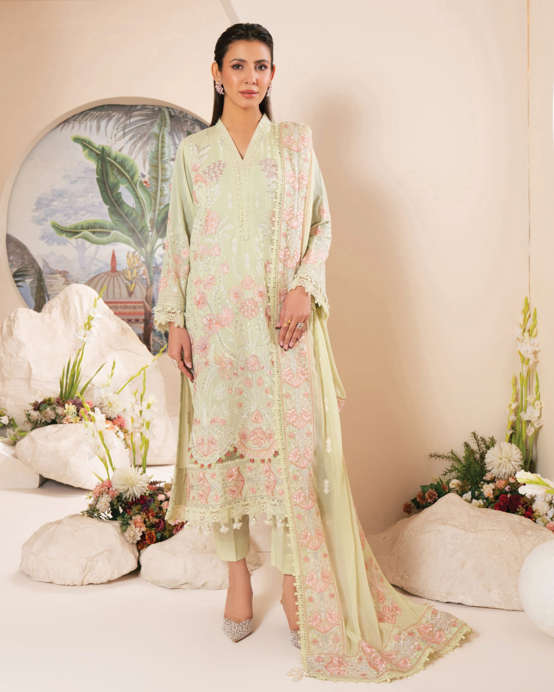 3-PC Unstitched Embroidered Swiss Voil By Johra | JS - 20