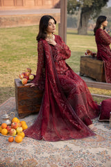 D-04 Burgundy | 3PC Unstitched Suit Luxury Chiffon Dilkash By Lavish Premium