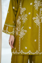 2-PC Stitched Cotton Embroidered Azlin By Guzel Fashoin | Sage