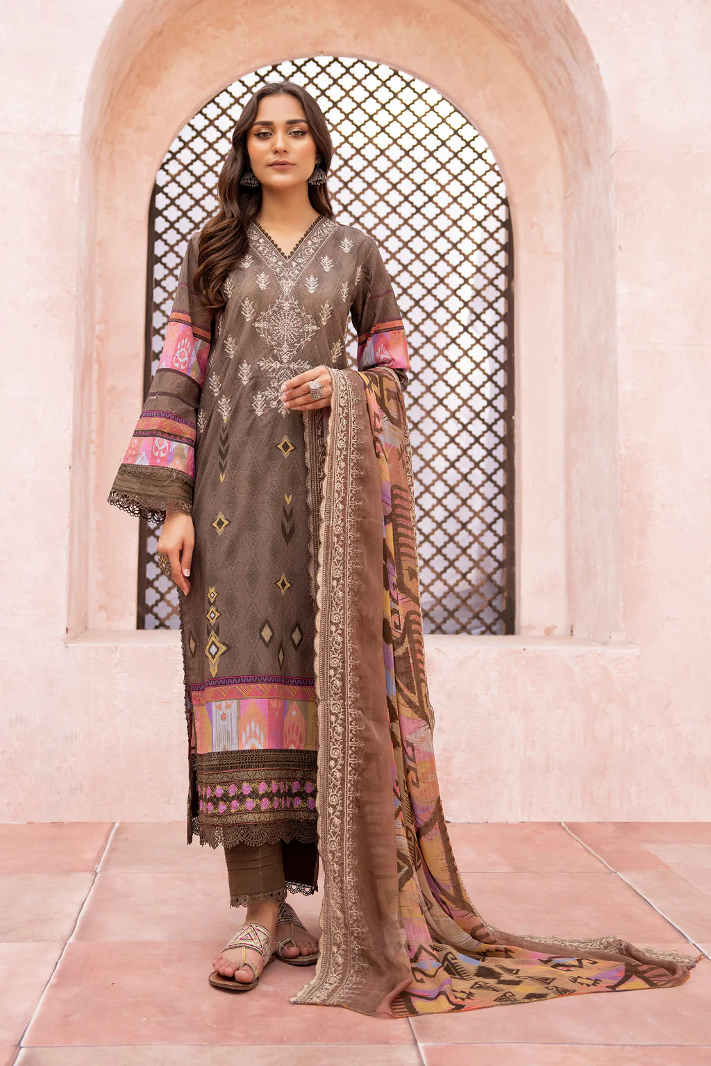 MT-499 | 3PC Unstitched Embroidered Printed Lawn Mehtab By Johra