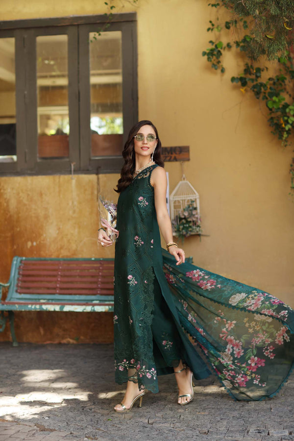 3-PC Unstitched Embroidered Lawn Schiffli Laserkari By Saadia Asad | D11