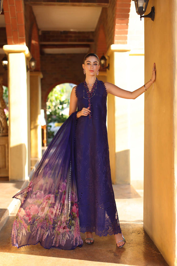 3-PC Unstitched Schiffli Embroidered Lawn Noor By Saadia Asad | D2 - A - Aloura