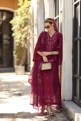 3-PC Unstitched Embroidered Lawn Noor By Saadia Asad | D3 - A