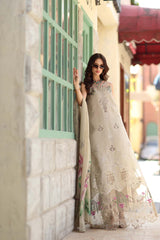 3-PC Unstitched Embroidered Lawn Noor Luxe Chikankari By Saadia asad | D6-A