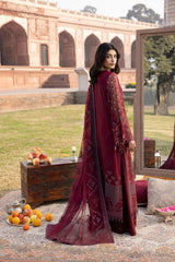 D-04 Burgundy | 3PC Unstitched Suit Luxury Chiffon Dilkash By Lavish Premium