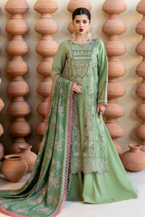 R-1209 | 3Pc Unstitched Suit Embroidered Karandi Collection Reet By Ramsha