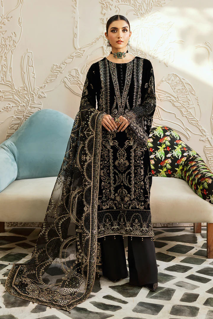 V-603 | 3Pc Unstitched Suit Winter Embroidered Premium Velvet By Ramsha