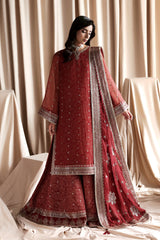 3Pc Sharara Suit – Sequins Embroidered Printed Chiffon Unstitched MAHEEN By Zarif