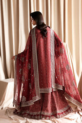 3Pc Sharara Suit – Sequins Embroidered Printed Chiffon Unstitched MAHEEN By Zarif
