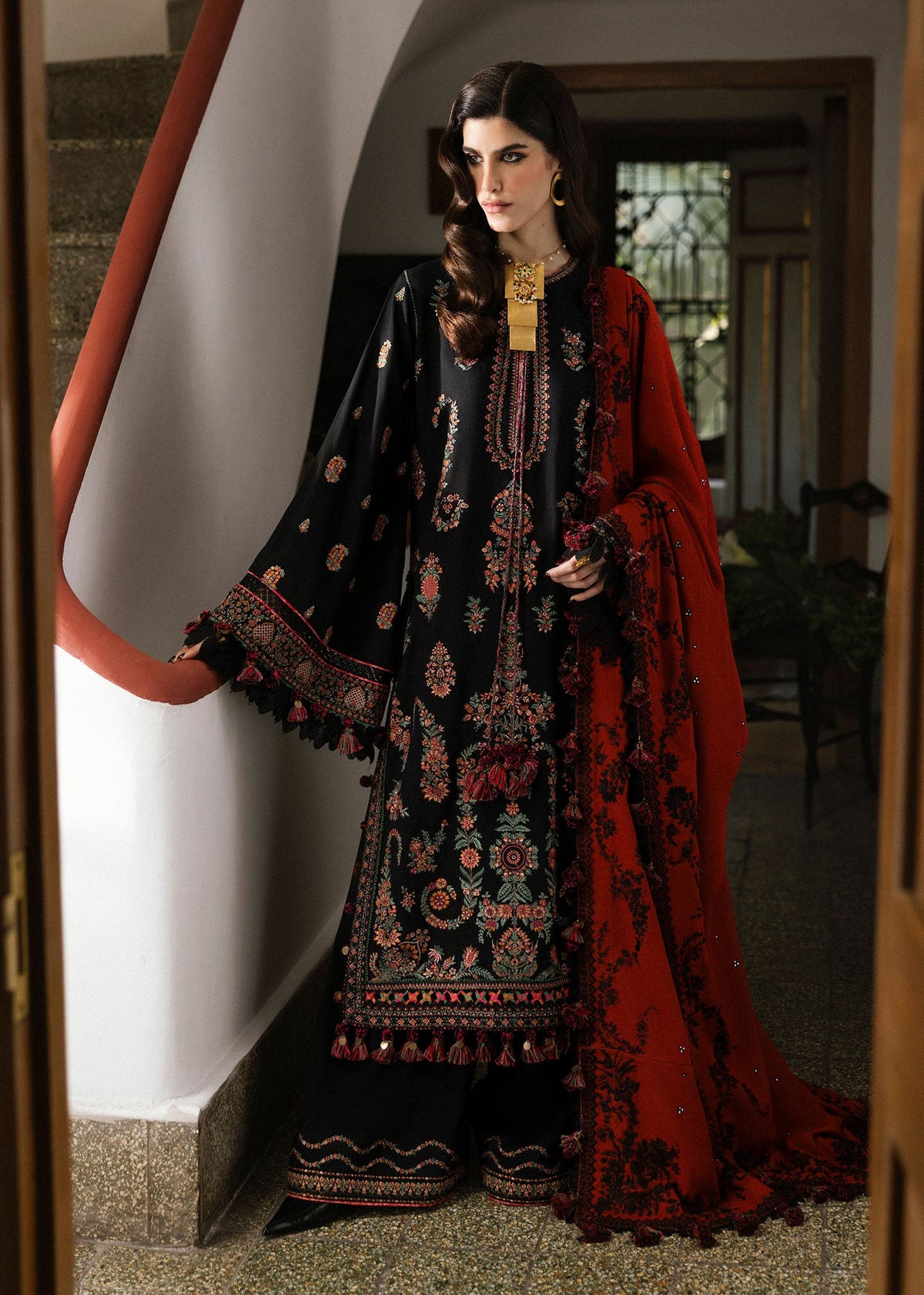 Sahe | 3Pc Unstitched Suit Winter Embroidered Karandi AW 24 By Hussain Rehar