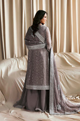 3Pc Sequins Embroidered Chiffon Unstitched Suit with Plain Chiffon Sharara SITARA By Zarif