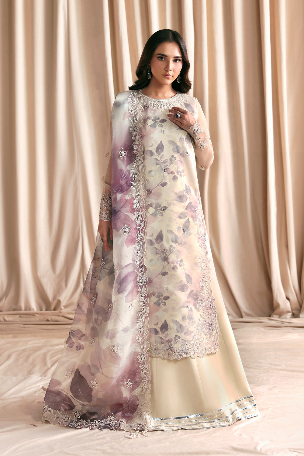 3Pc Sharara Suit – Embroidered Organza Unstitched GAJRA By Zarif