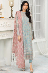 3-PC Unstiched Embroidered Chiffon By Zarif | Blue Mist