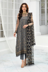 3-PC Unstiched Embroidered Chiffon By Zarif | Graphite