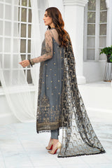 3-PC Unstiched Embroidered Chiffon By Zarif | Graphite