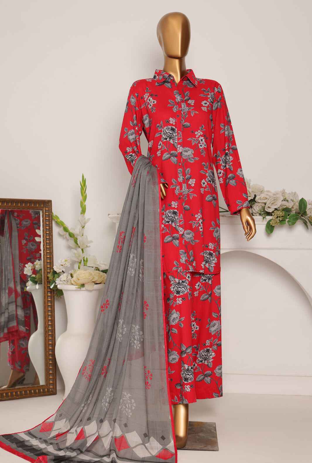 LWP-1066 | 3Pc Unstitched Suit Digital Printed Linen Wintry By Hz Textiles