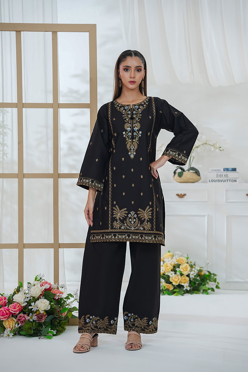 2-PC Stitched Cotton Embroidered Azlin By Guzel Fashoin | Noir