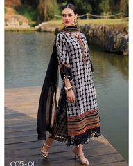 3-PC Unstitched Premium Embroidered Printed Lawn By Charizma | CQ5-01