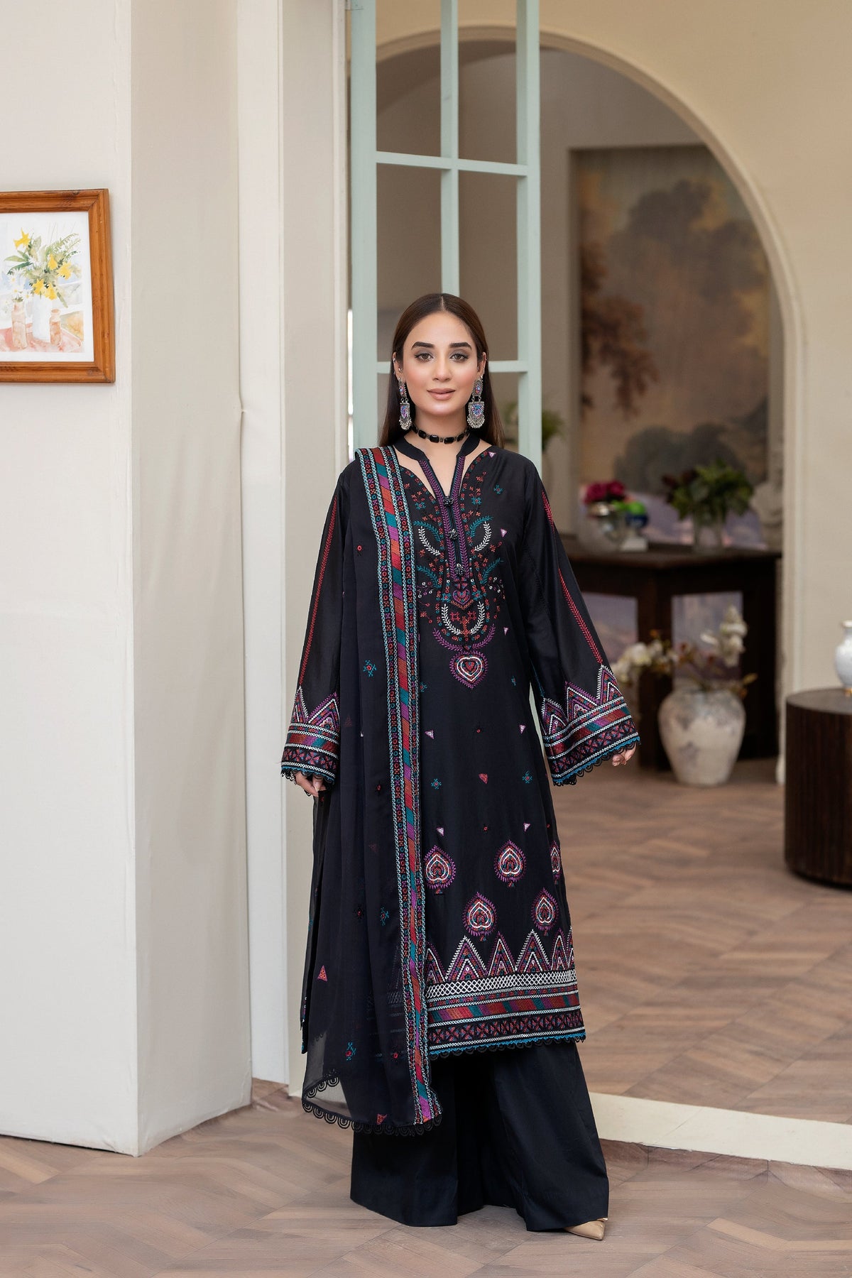 3-PC Unstitched Lawn Embroidered Shirt Crinkle Embroidered Dupatta Naqsh By Wania | WL-394