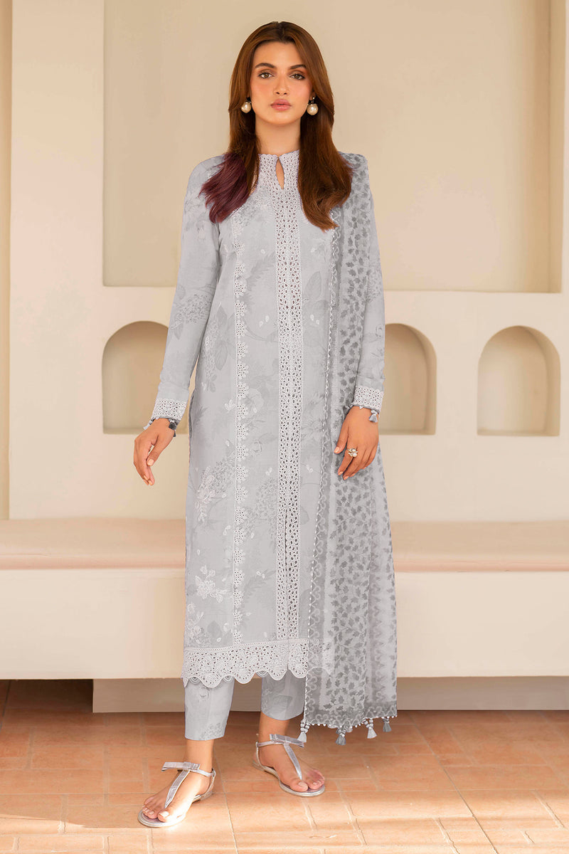 USE- 9112 | 3Pc Unstitched Suit Embroidered Lawn Summer Exclusive By Jazmin