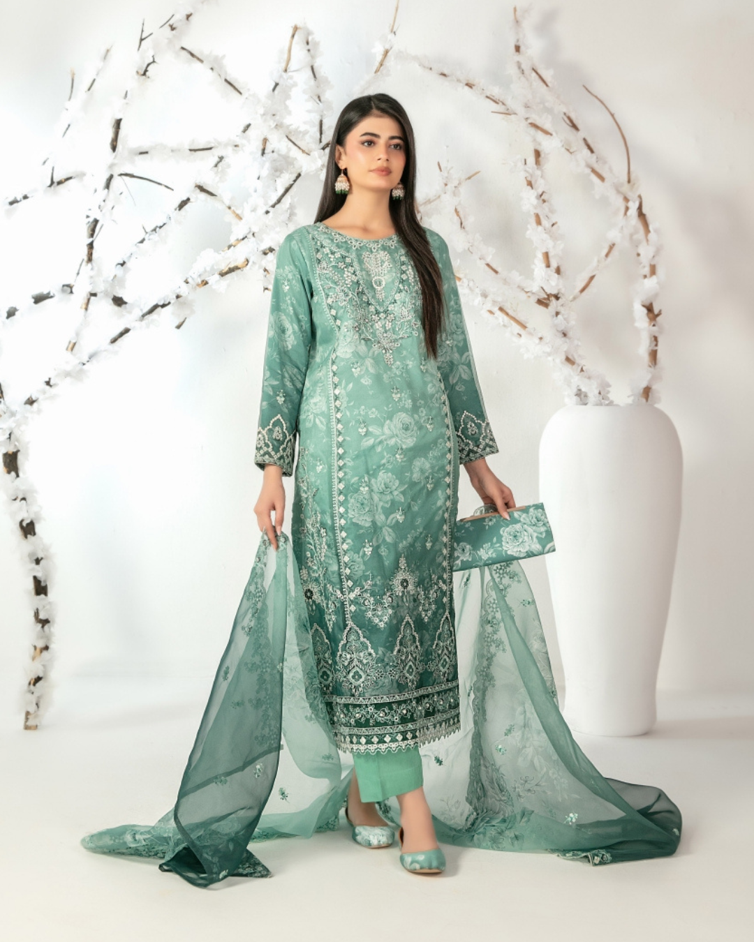 3-PC Semi-Stitched Embroidered Organza Ishq By Tawakkal Fabrics | D-5131