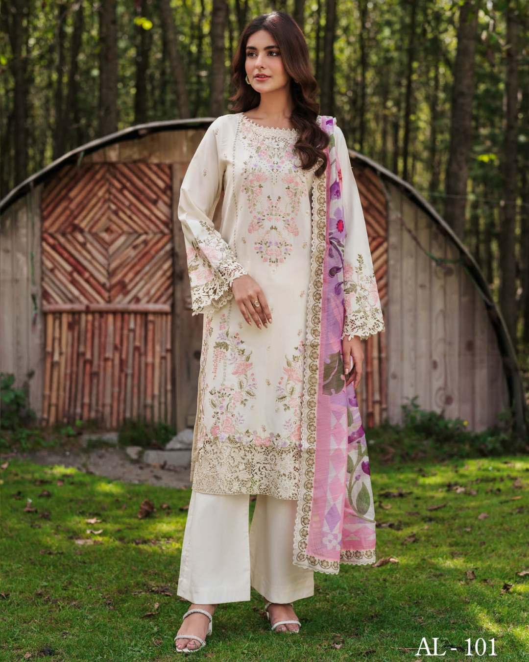 3-PC Unstitched Embroidered Lawn Silent Pine Tale By Afsanah | AL-101