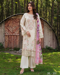 3-PC Unstitched Embroidered Lawn Silent Pine Tale By Afsanah | AL-101