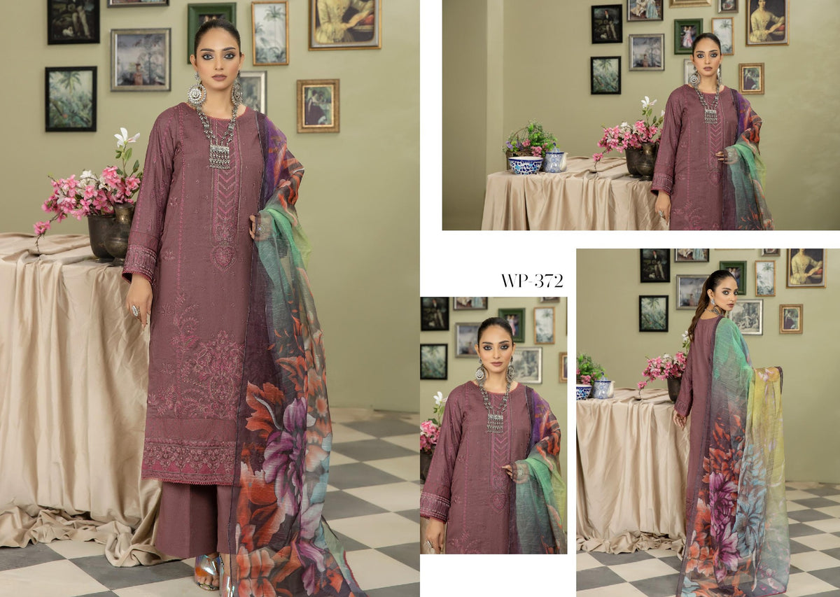 WP 372 Unstitched KARANDI Embroidered - 3PC - Afreen By Wania