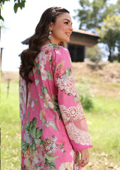 ECK-03B PINK MUSE | 3PC Unstitched Lawn Print Chikankari By Elaf Premium