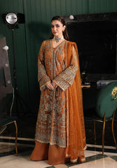 3-PC Unstitched Embroidered Organza Stardum Foirmals By Elaf Premium | ESH-09 SAFFRON