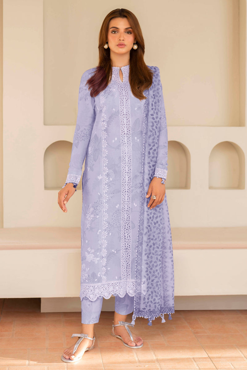 USE- 9049 | 3Pc Unstitched Suit Embroidered Lawn Summer Exclusive By Jazmin