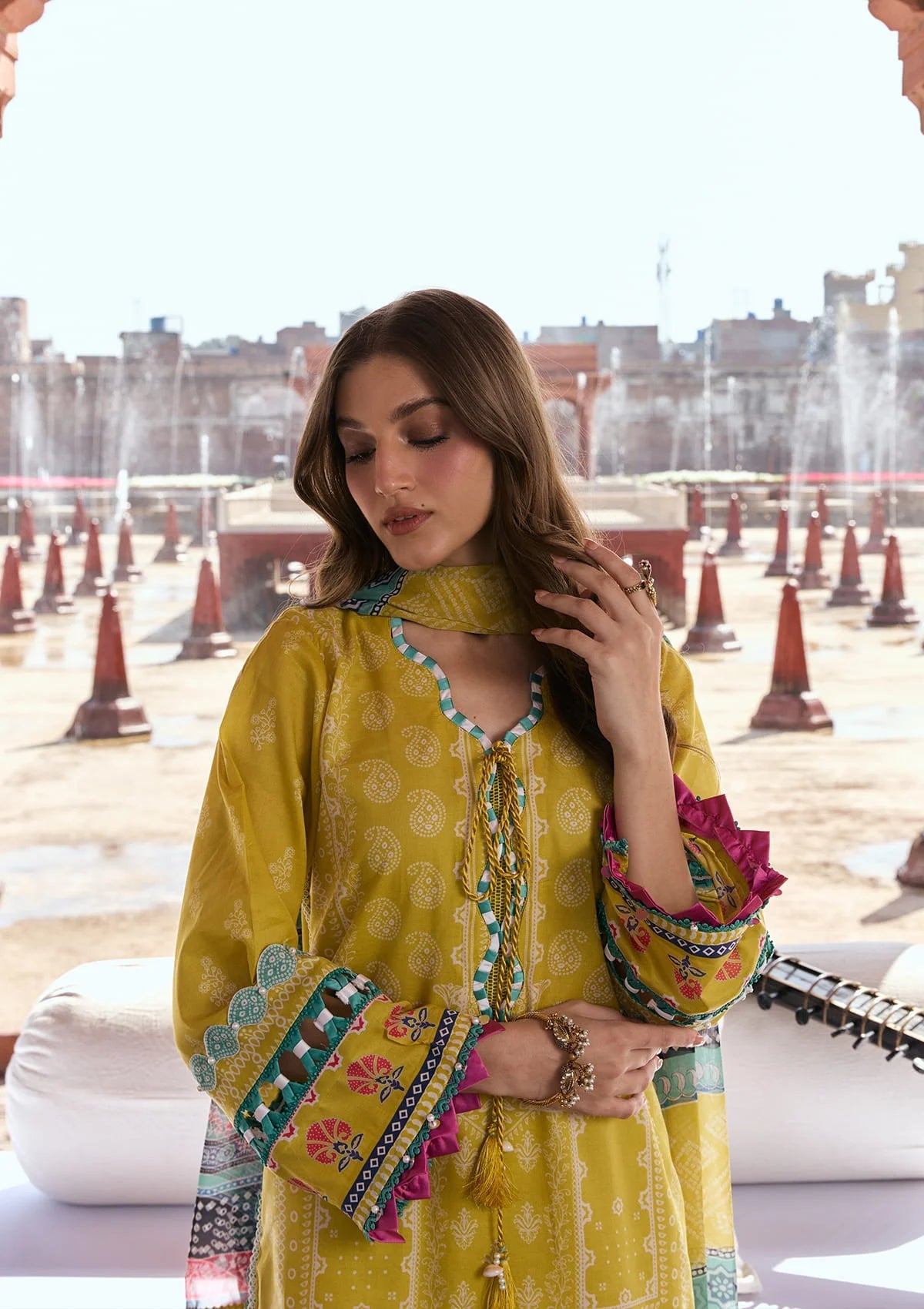 3-PC Unstitched Digital Printed Lawn Aangan By Kahf | ZARAFSHAN