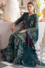 3Pc Embroidered Chiffon Unstitched Suit with Printed Silk Trouser By Nureh