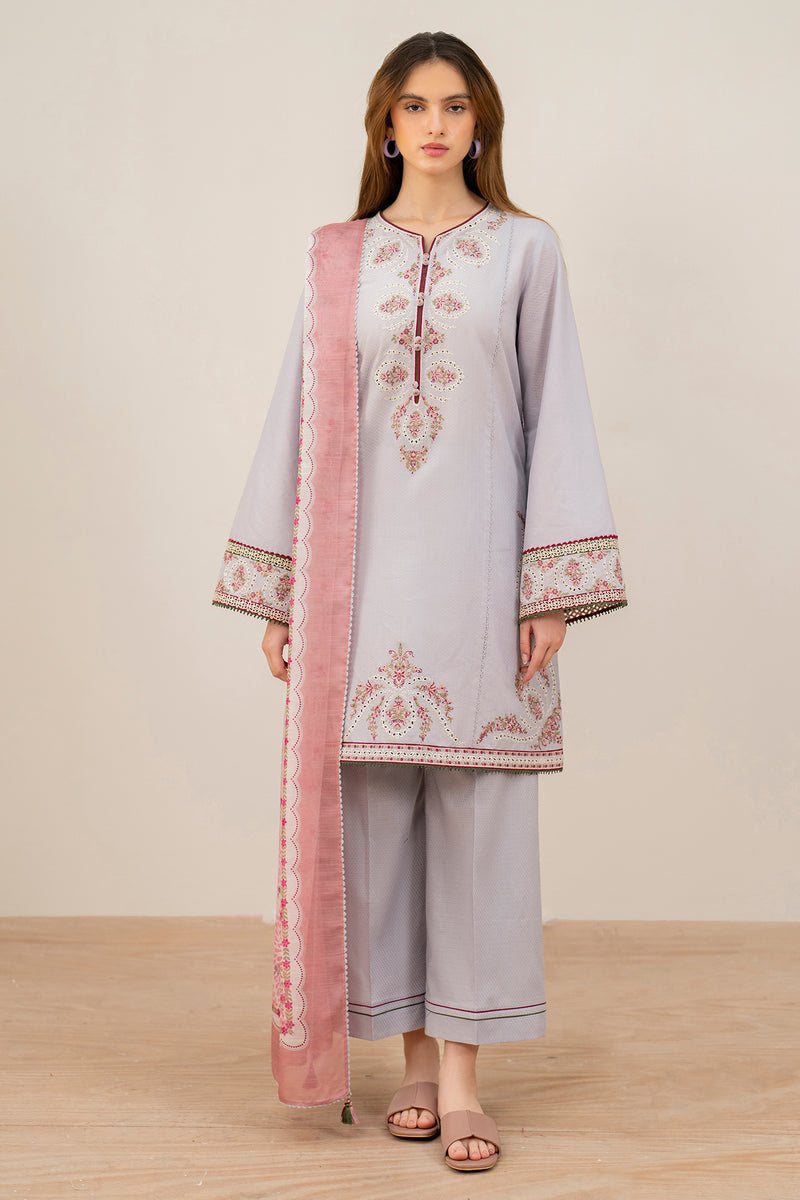 USE- 9129 | 3Pc Unstitched Suit Embroidered Lawn Summer Exclusive By Jazmin