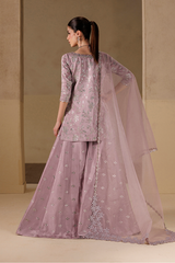 3Pc Suit – Embroidered Ramen Silk Unstitched with Organza Dupatta By Iznik
