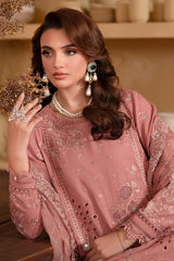 NE-130 | 3PC Unstitched Suit Embroidered Lawn Karandi Exclusive By Nureh