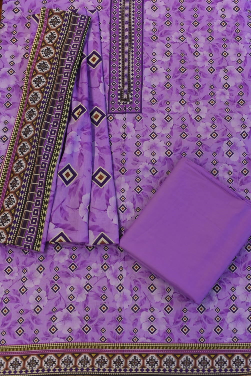3-PC Unstitched Printed Lawn With While Lawn Dupatta | P01