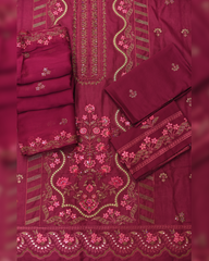 3-PC Unstitched Embroidered Shirt Bamber Crinkle Embroidered Dupatta | BA-5